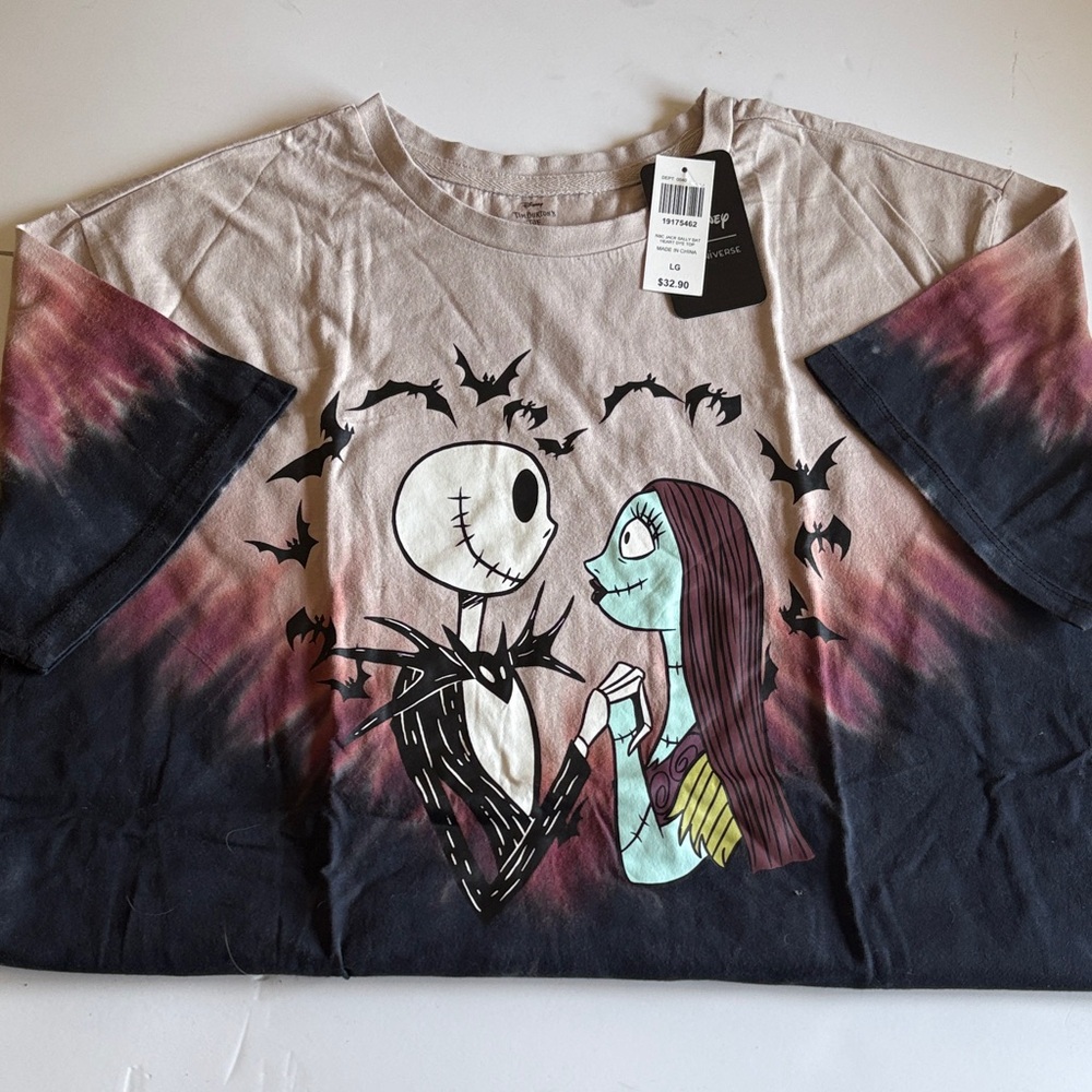 NWT Nightmare Before Christmas 100% Organic Cotton Women’s shirt Black tie dye L